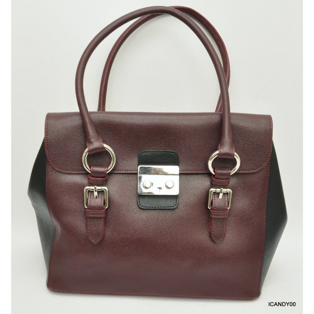 Claudia Firenze Italy Saffiano Leather Satchel Shoulder Bag Handbag Burgundy New